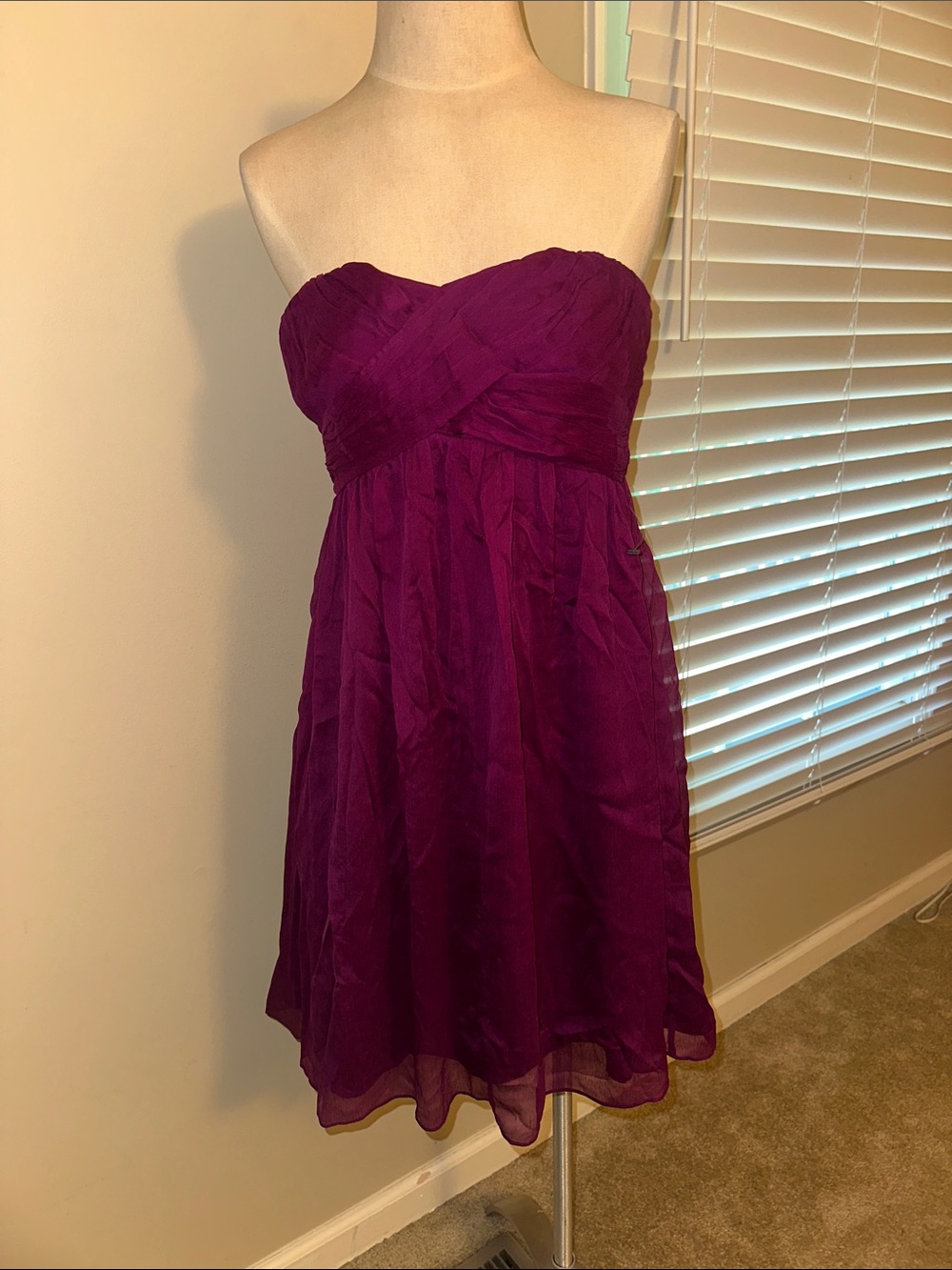 JCrew Strapless Chiffon Dress in Spiced Wine